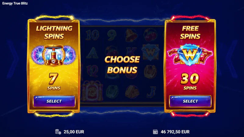 Energy True Blitz - избор на опција Lightning Spins